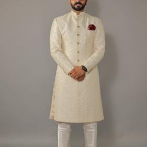 White Sherwani Father Son - Buy Sequin Square Pattern | Jaipurio